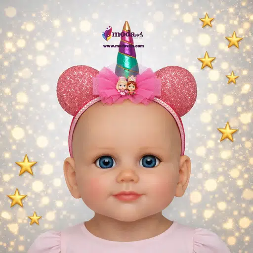 MODAVALS SİMLİ MINNIE KULAK TÜL ELSA 3 BOYUTLU UNICORN DETAYLI KIZ ÇOCUK SAÇ TACI-PUDRA
