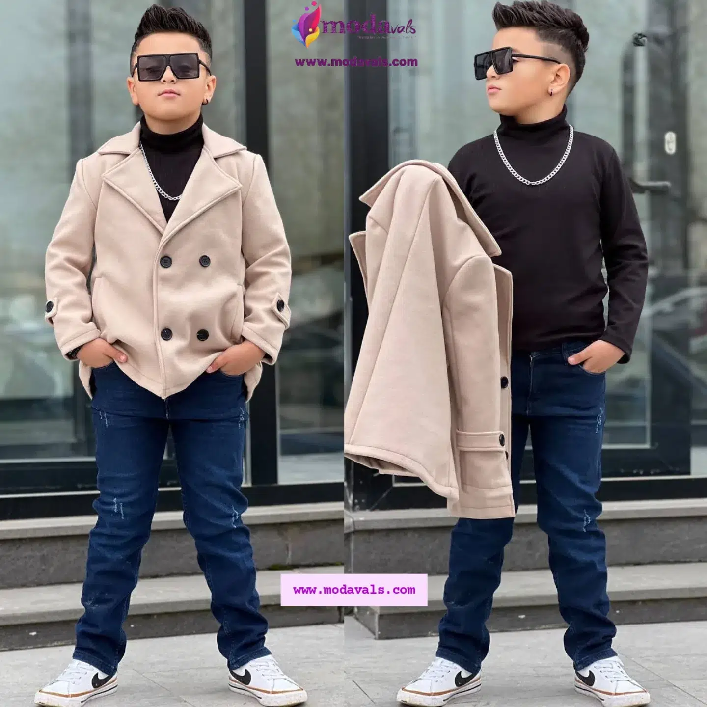 MODAVALS KAŞE KABAN KOT PANTOLON BALIKÇI YAKA BADİ 3 PARÇA ERKEK ÇOCUK KOMBİN-MAVİ