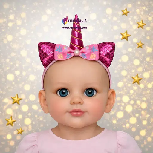MODAVALS KEDİ KULAK PUL PAYET DETAYLI 3 BOYUTLU UNICORN KIZ ÇOCUK SAÇ TACI