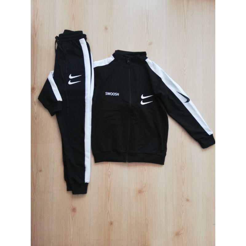 MODAVALS UNISEX SWOOSH BASKILI EŞOFMAN TAKIM- SİYAH