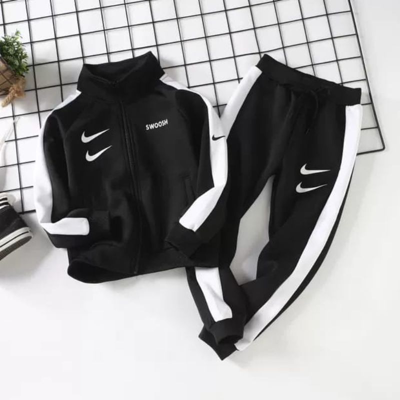 MODAVALS UNISEX SWOOSH BASKILI EŞOFMAN TAKIM- SİYAH